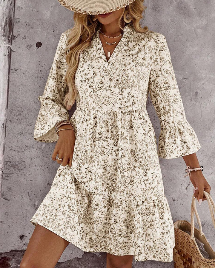 EILY™ - Dress with Stand Collar Floral Print A-Line