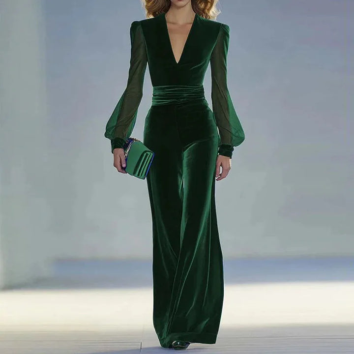 Serena | Elegant Velvet Mesh-Sleeve Jumpsuit