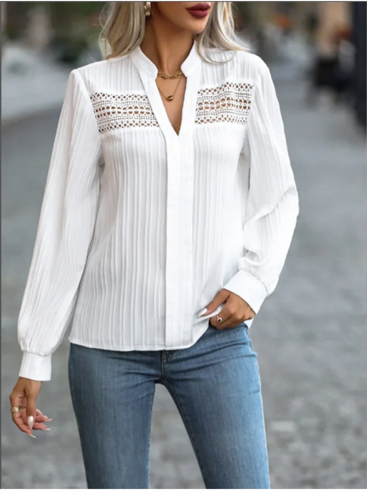 Evelyn™ | Elegant Lace V-Neck Blouse