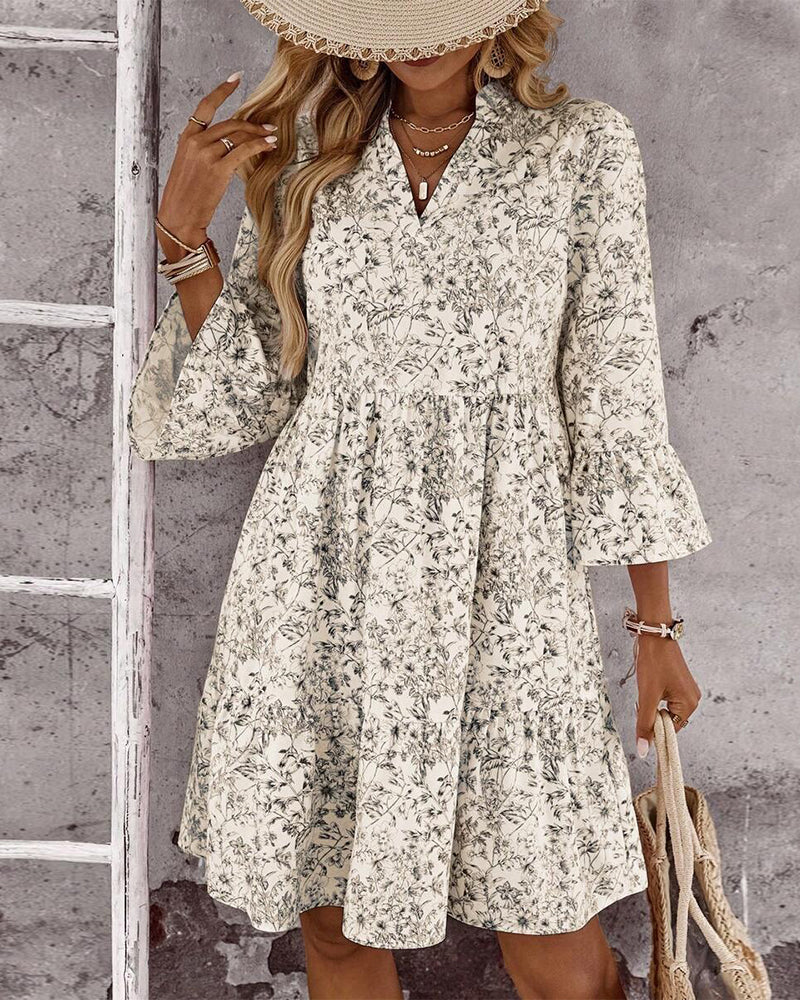 EILY™ - Dress with Stand Collar Floral Print A-Line