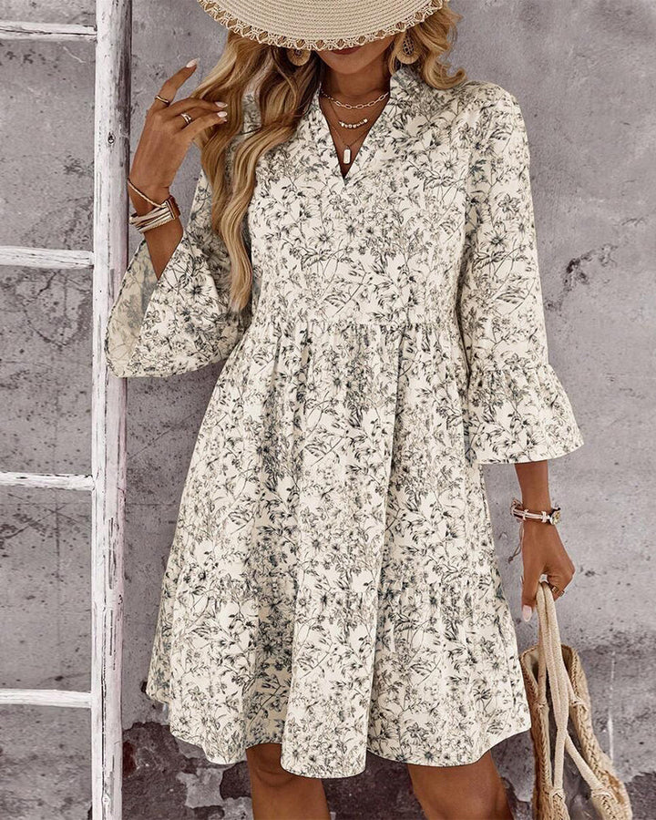 EILY™ - Dress with Stand Collar Floral Print A-Line
