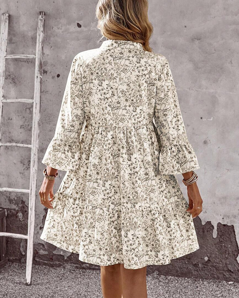EILY™ - Dress with Stand Collar Floral Print A-Line
