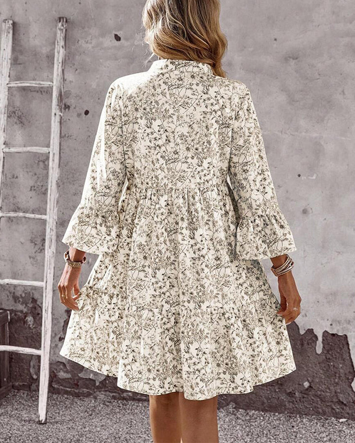 EILY™ - Dress with Stand Collar Floral Print A-Line